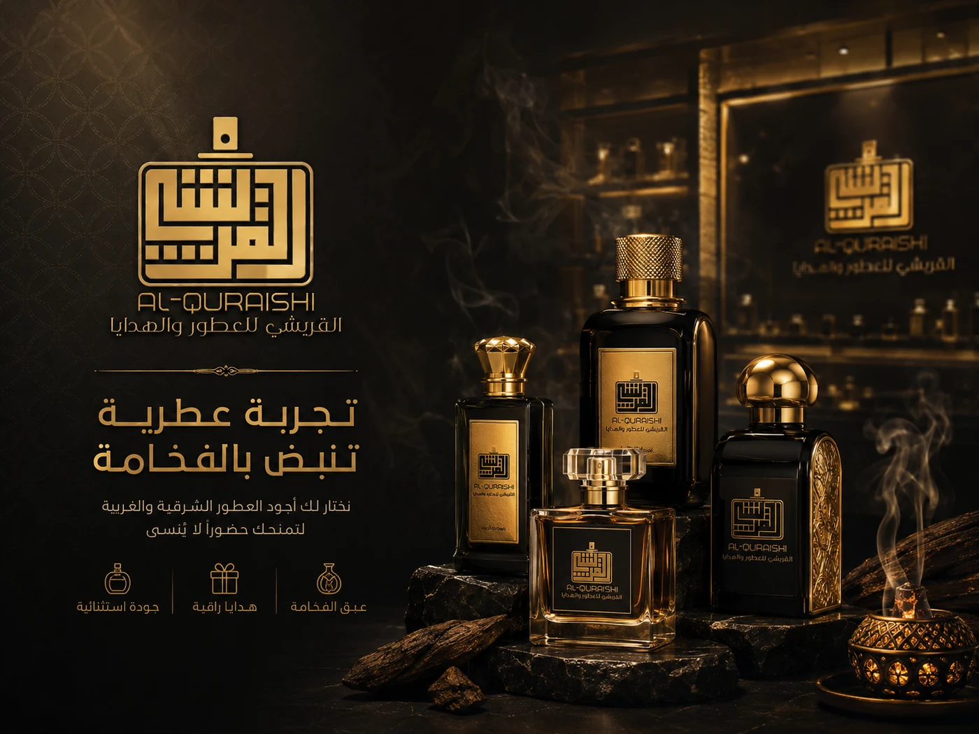 تجربة عطرية للقريشي بالأسود والذهبي